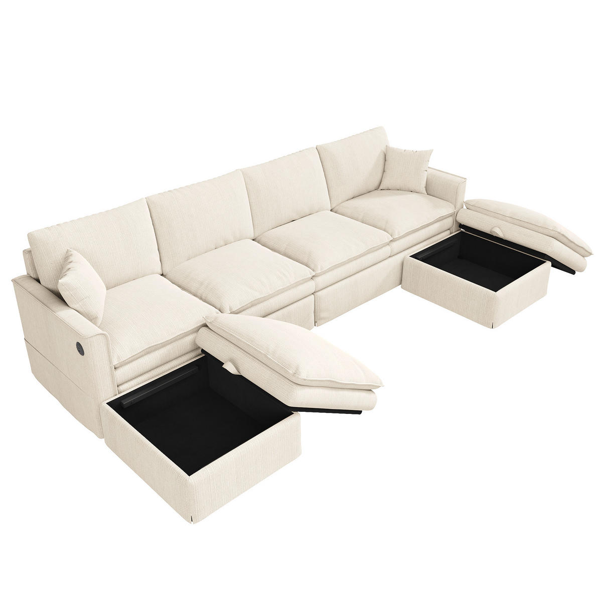 WOHNLANDSCHAFT U-/L-Form 6-Sitzer Modulsofa mit 2 Stauraum-Hockern, DE-42512, Beige - Beige, Holzwerkstoff (277/80/135cm) - ComfortXL