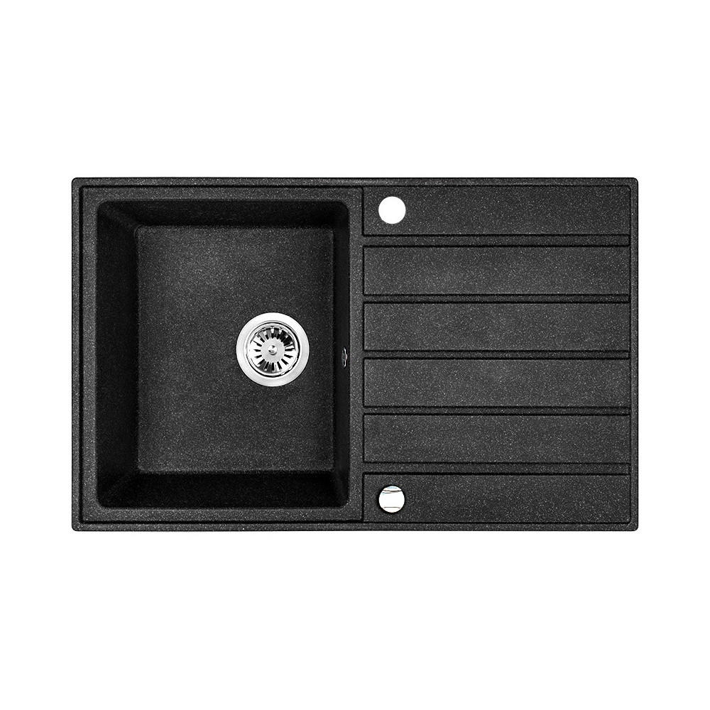 EINBAUSPÜLE Margarita Schwarz, Einzelbecken, 49/79/23 cm - Schwarz, Stein (49/23/79cm) - bad land