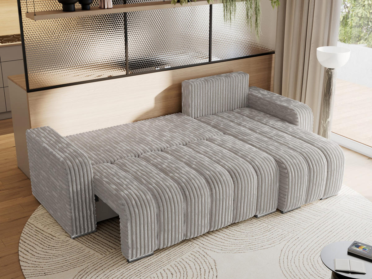 ECKSOFA KIRASSO L Hellgrau Cord - Hellgrau/Grau, Textil (245/147cm) - MKS