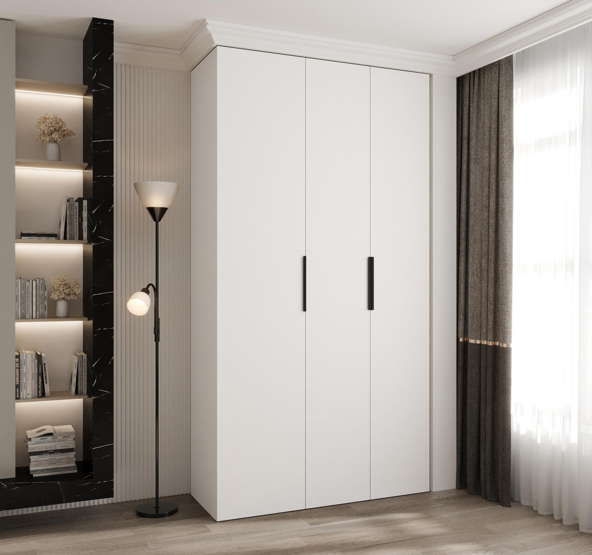 DREHTÜRENSCHRANK 245,5/130/50 3-türig - Schwarz/Weiß, Holz/Metall (130/245.5/50cm) - Abiks Möbel