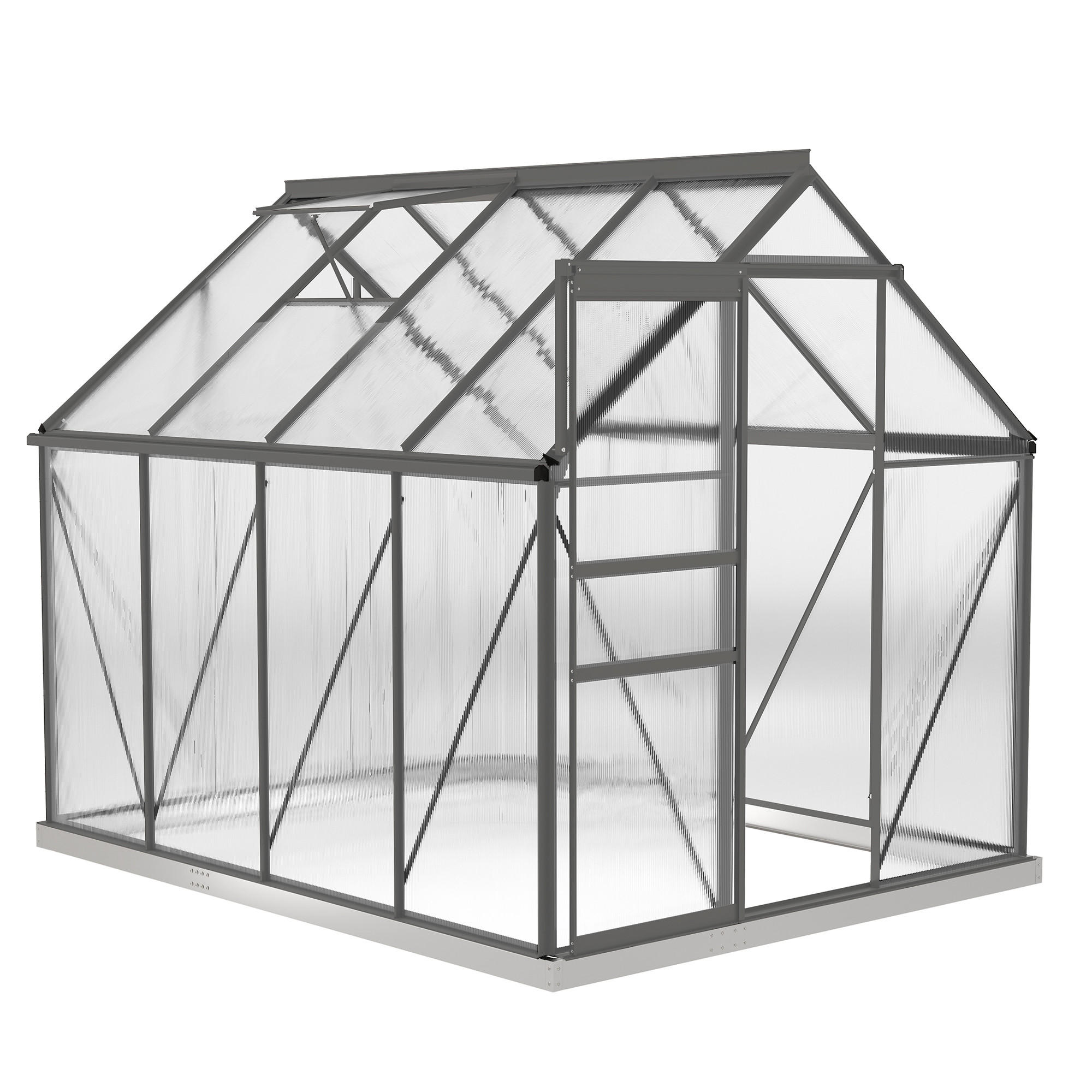 GEWÄCHSHAUS DE-12027 mit Schiebetür & Dachluke Transparent - Dunkelgrau, Kunststoff (190/199/253cm) - ComfortXL