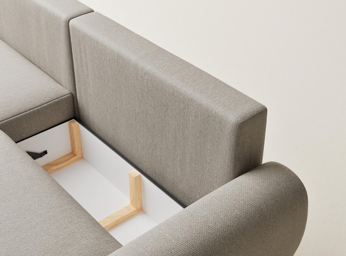 ECKSOFA MIT SCHLAFFUNKTION Numba Beige Webstoff - Beige/Schwarz, Holz/Holzwerkstoff (253/153cm) - Maison de Reve