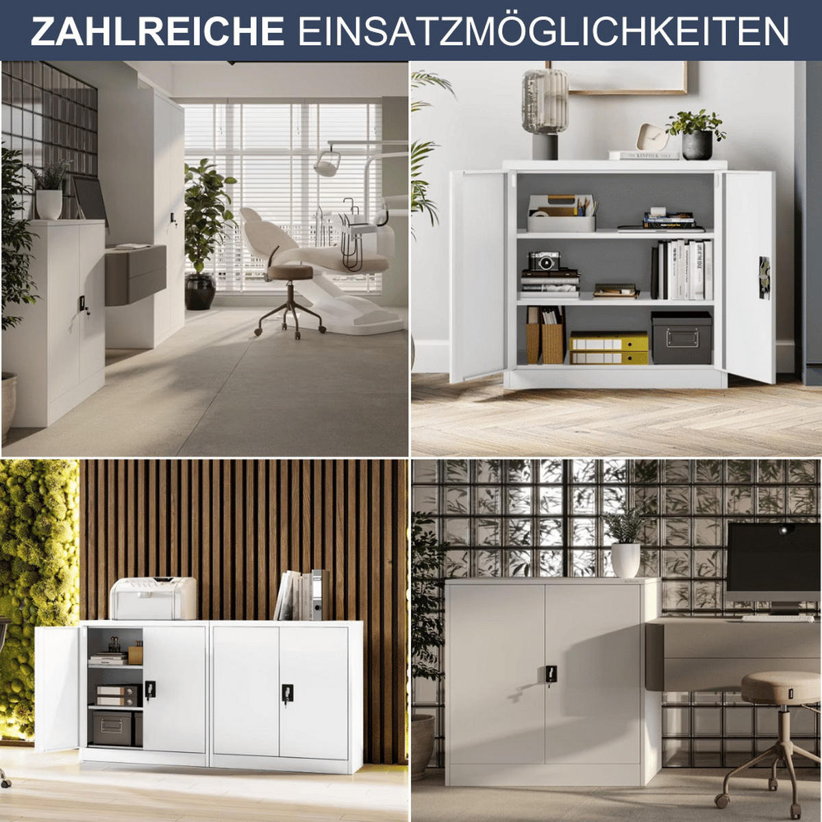 AKTENSCHRANK abschließbar KADO mit Flügeltüren 93x90x40cm Weiß - Weiß, Metall (90/93/40cm) - DELUKE