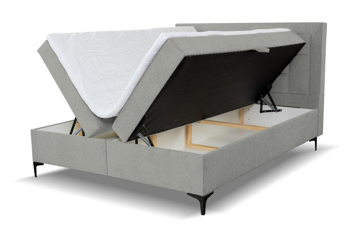 BOXBETT VENEZIA mit 2 Bettkästen, Maße: 140x200 cm, Farbe: Grau, Velourstoff, mit Bonell-Matratze inkl. Topper - Grau, Holz/Kunststoff (140/200cm) - VENASI MÖBEL