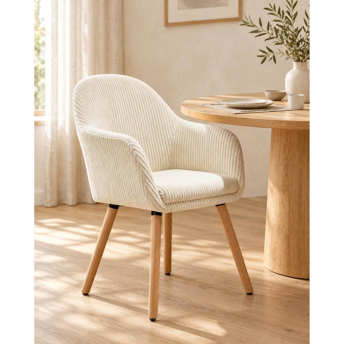 ESSSTUHL Beige mit Armlehnen 53,5/83,5/46 cm - Beige, Holz (46/83.5/53.5cm) - MIVRAY