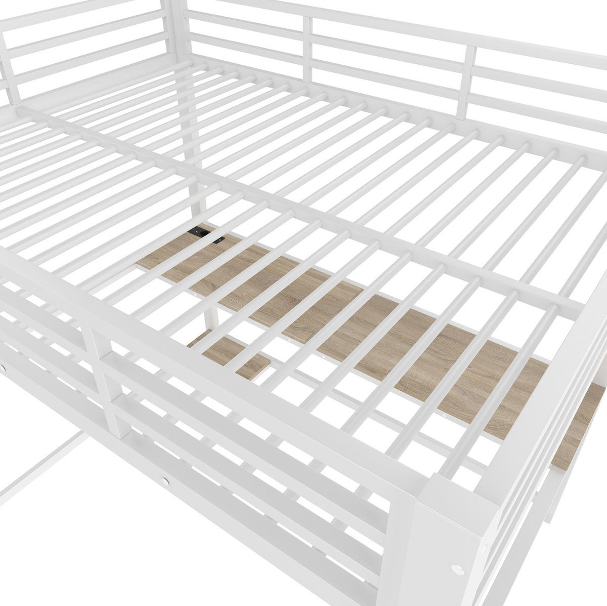 HOCHBETT 140/200 cm Weiß aus Metall mit Schreibtisch und LED-Lichtleiste - Weiß, Metall (140/200cm) - OKMYHOME