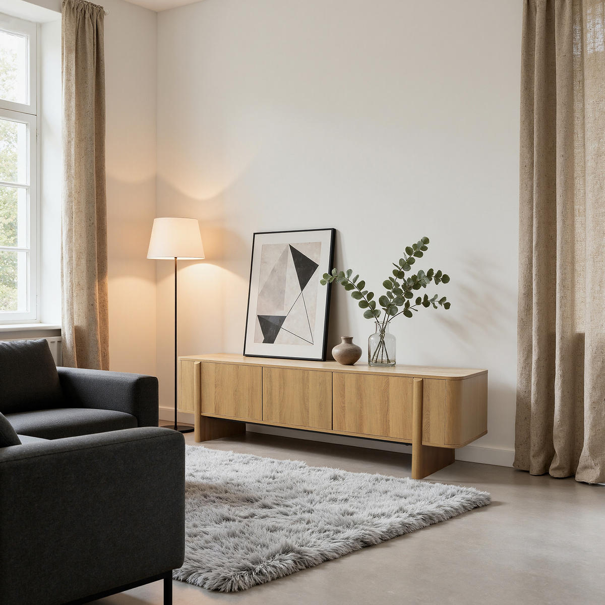 TV-SCHRANK Modern im Lowboard-Design,Eichenfarben,Holzoptik | B160 x T40 x H50 cm - Eichefarben, Holz (160/50/40cm) - Hometopia