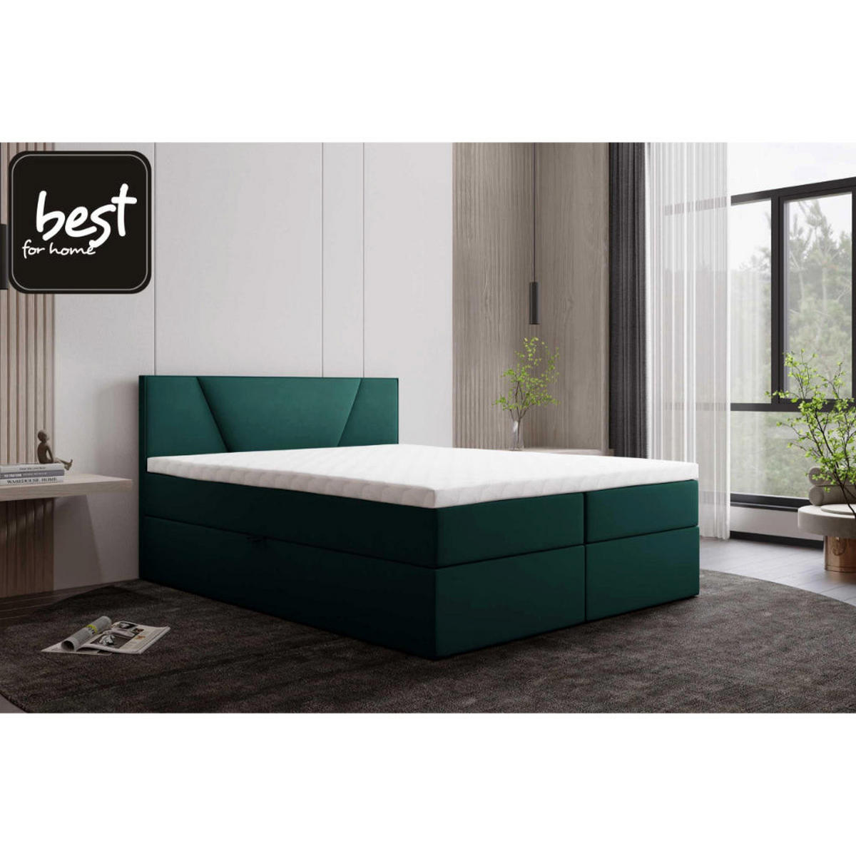 BOXBETT Jubilee Bonellfederkern inkl. Topper - Dunkelgrün, Holz/Holzwerkstoff (140/200cm) - Best For Home