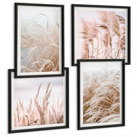 BILDER SET 4er Set - 50x50 cm & 40x60 cm Schwarzer Rahmen - Grasfelder in Braun- und Beigetönen - Schwarz, Kunststoff (50/50cm) - TULUP