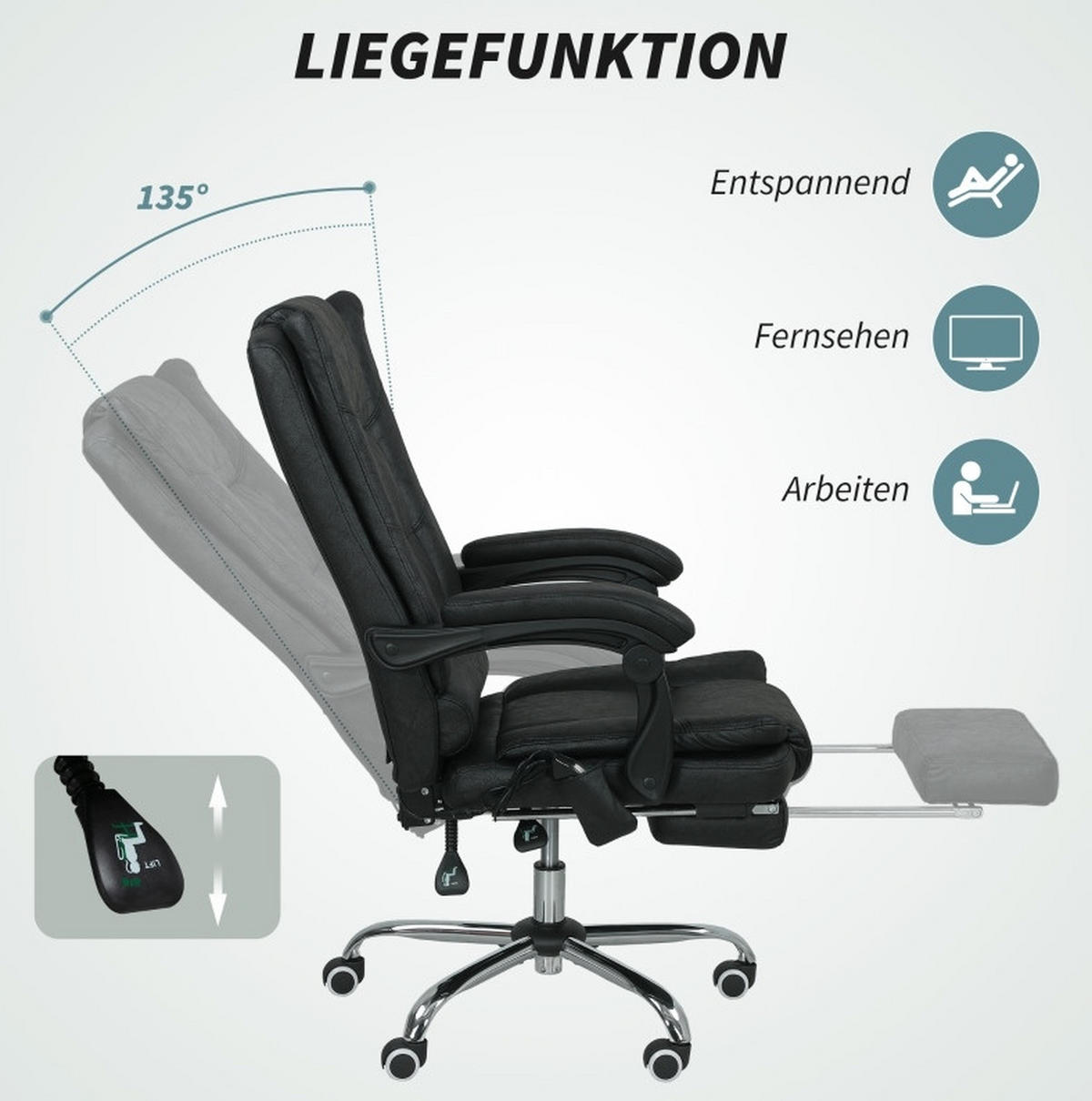BÜROSTUHL in Schwarz 70x64x118 cm mit Massagefunktion, Wärmefunktion und Fußstütze - Schwarz, Textil (64/118/70cm) - IVMEU