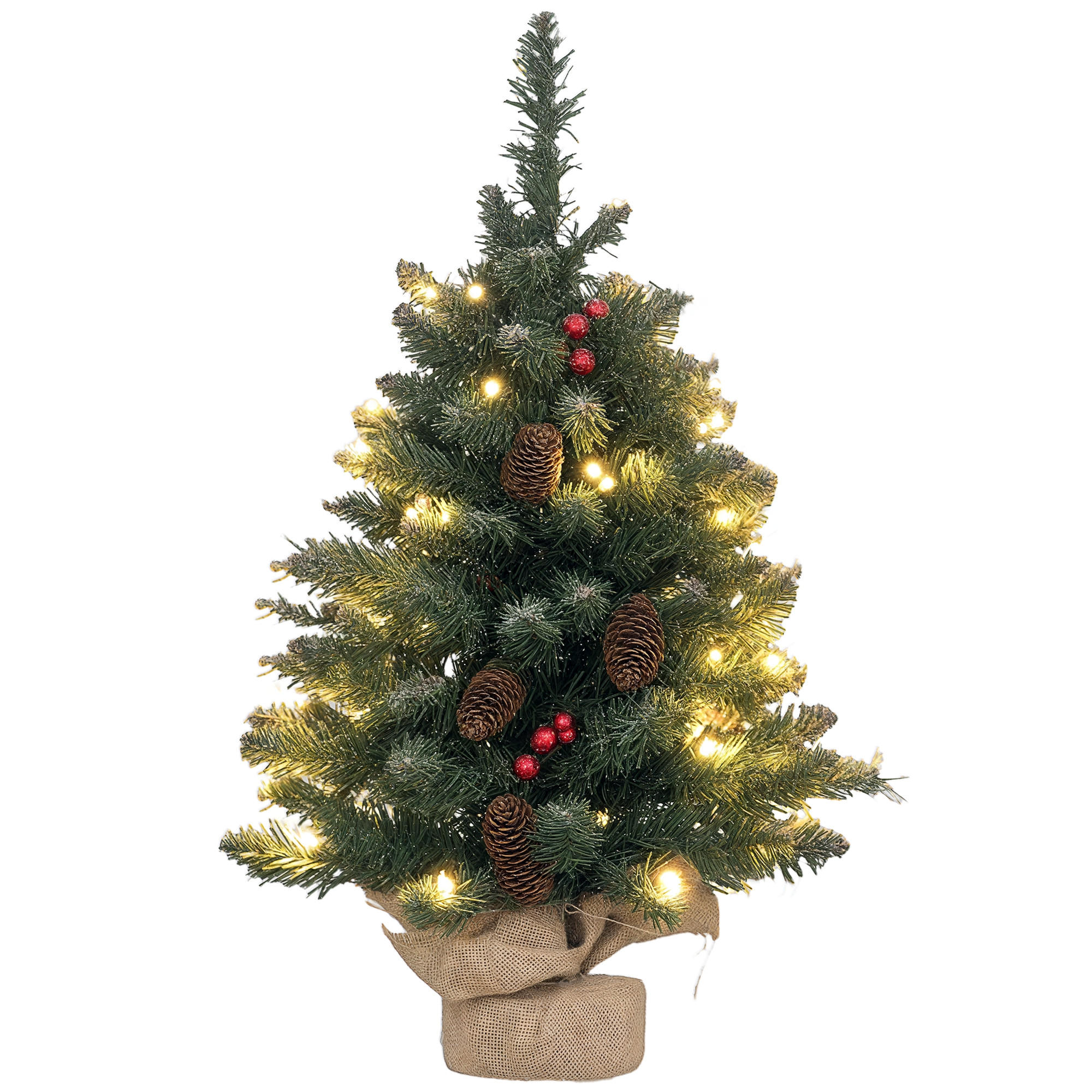WEIHNACHTSBAUM DE-41571 60 cm LED, Tannenzapfen Grün/Weiß - Weiß/Grün, Kunststoff (60cm) - ComfortXL