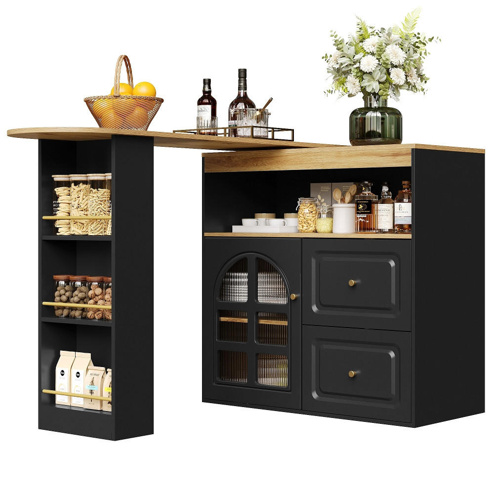 KÜCHENINSEL Stehtisch DREHBAR AUSZIEHBAR Essbar Sideboardschrank MDF Schwarz Wohnzimmer 138-204/39/104 cm - Schwarz, Kunststoff (39/104/138cm) - Rolipo