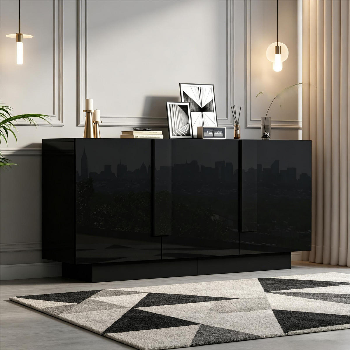 SIDEBOARD Schwarz Hochglanz 3 Türen 160cm 6 Fächer modern - Schwarz, Holzwerkstoff (35/60/160cm) - FLIEKS
