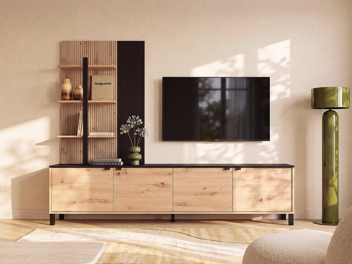 TV-WAND - 208 x 40 - holz - schwarz, naturfarben hell Nuja - Schwarz/Naturfarben, Holz (208/167/40cm) - Vente-Unique