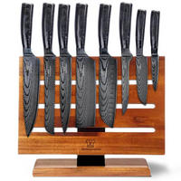 MESSER-SET 9-tlg. mit magnetischem Holz-Messerblock und Edelstahlklingen - Schwarz/Braun, Holz - Küchenkompane