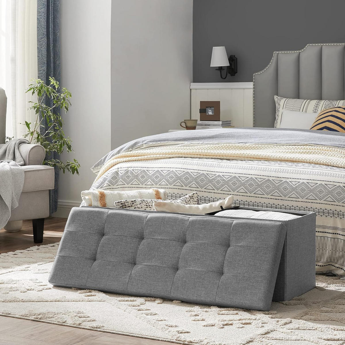 POUF Hellgrau 110x38 cm LSF77G Mit Stauraum - Grau, Holzwerkstoff (110/38/38cm)