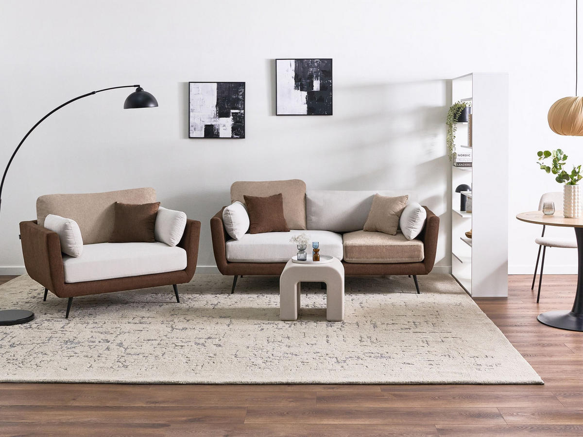SOFA-SET 4-Sitzer Stoff Braun Bolga - Hellbraun/Braun, Textil (185/89/83cm) - Beliani