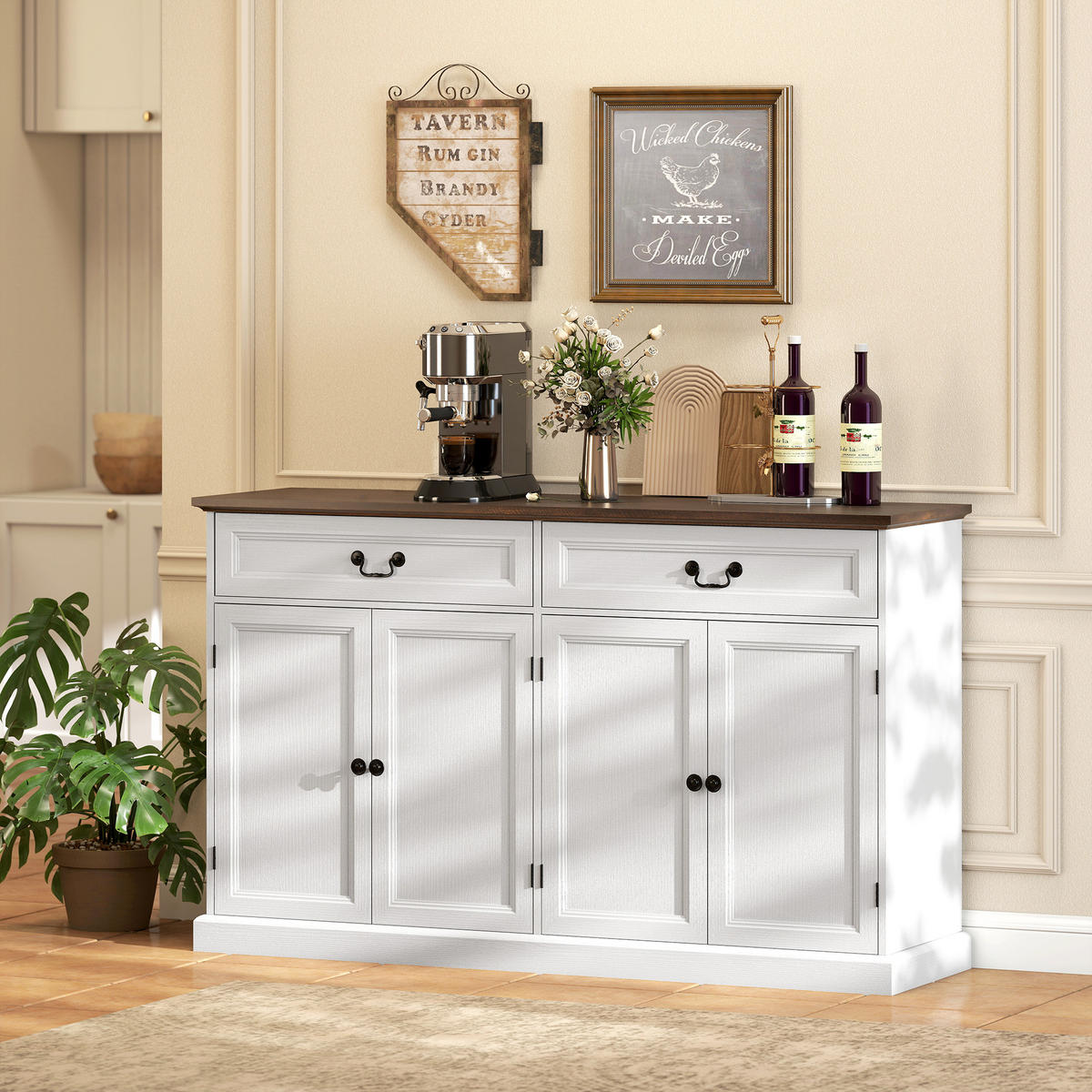 SIDEBOARD DE-11248 4 Türen Weiß/Braun - Weiß, Holzwerkstoff (140/85/40cm) - ComfortXL