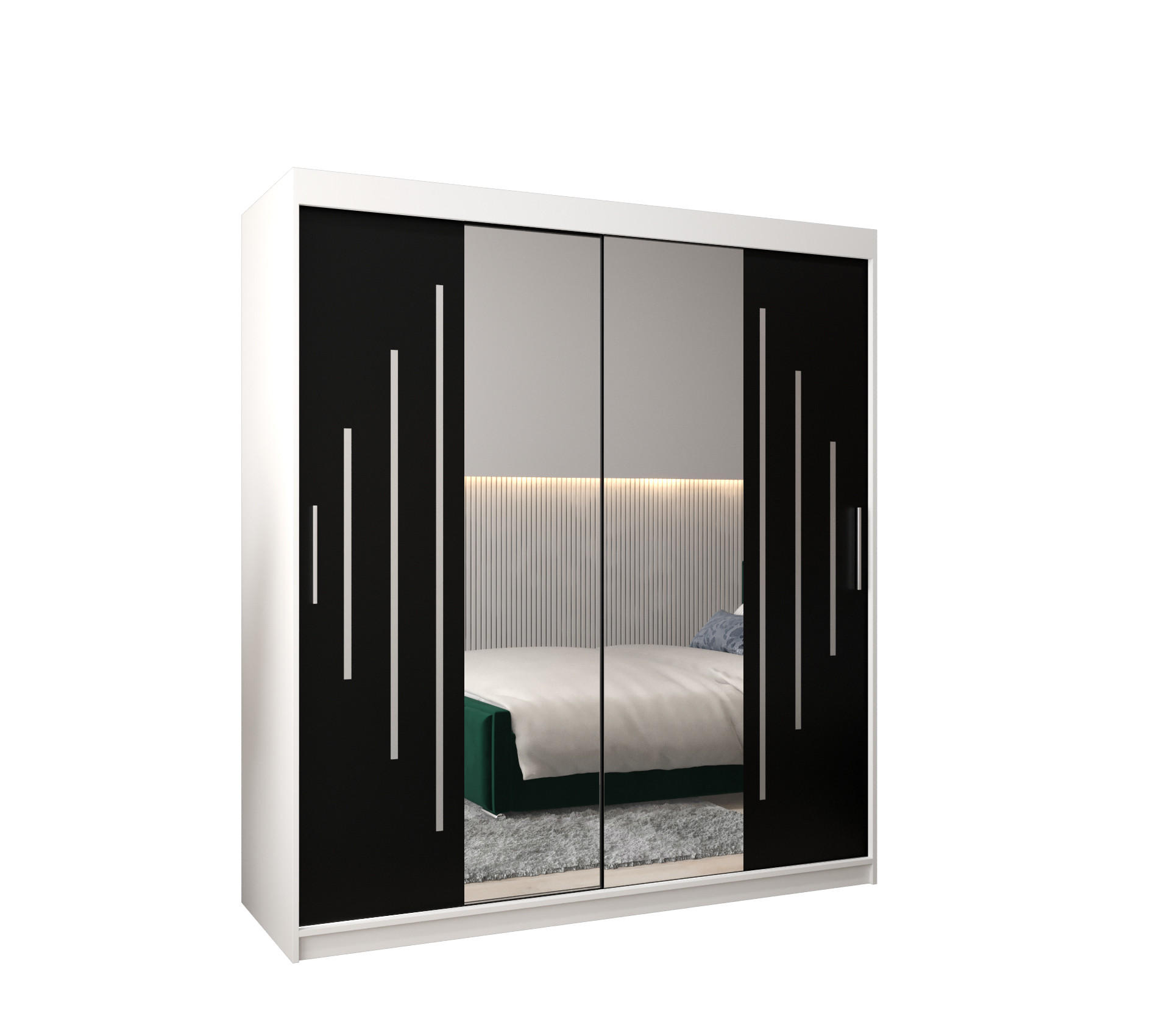 Abiks Möbel Schwebetürenschrank Weiß, Schwarz 180x200x62 cm