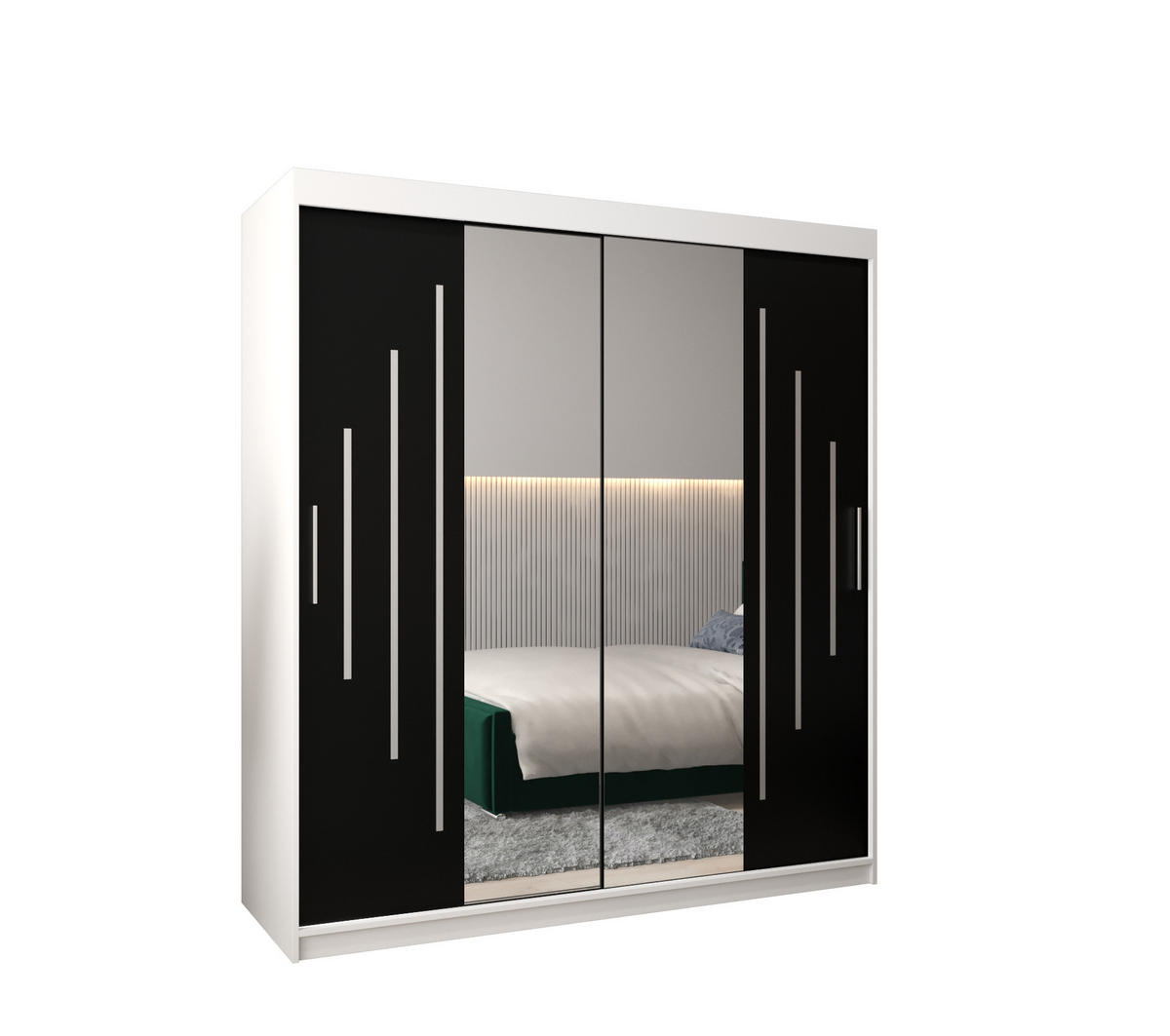 SCHWEBETÜRENSCHRANK 200/180/62 2-türig - Silberfarben/Schwarz, Holz/Kunststoff (180/200/62cm) - Abiks Möbel