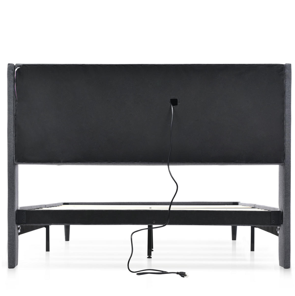 ČALÚNENÁ posteľ z masívneho dreva 215x169x107 cm sivá s LED osvetlením, USB a úložným čelom - sivá, drevo (160/200cm) - Modfu