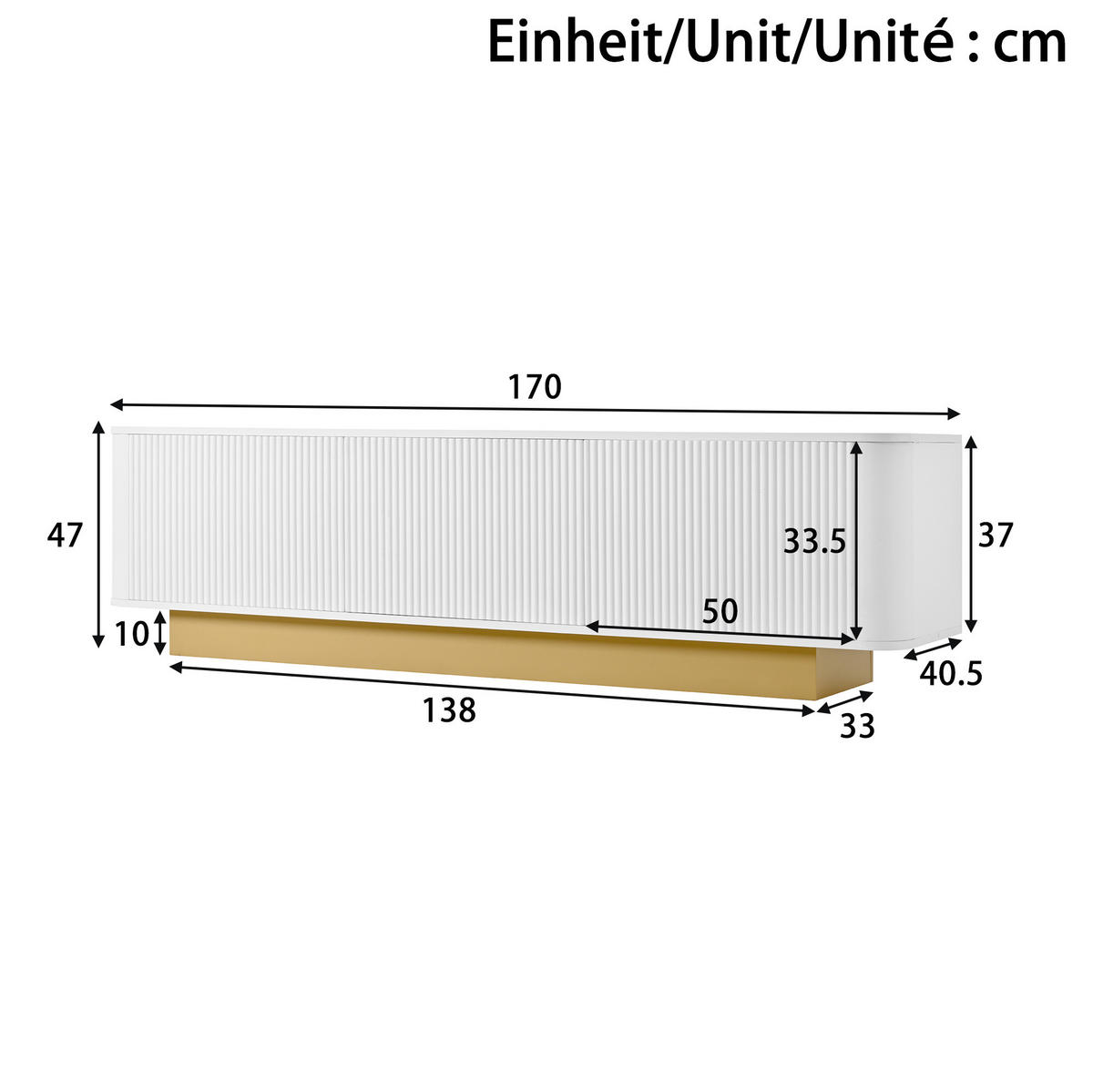 LOWBOARD 170/40,5/47 cm aus MDF und Holzwerkstoff mit Kabelmanagement Weiß - Weiß, Holzwerkstoff (170/47/40.5cm) - Modenvie