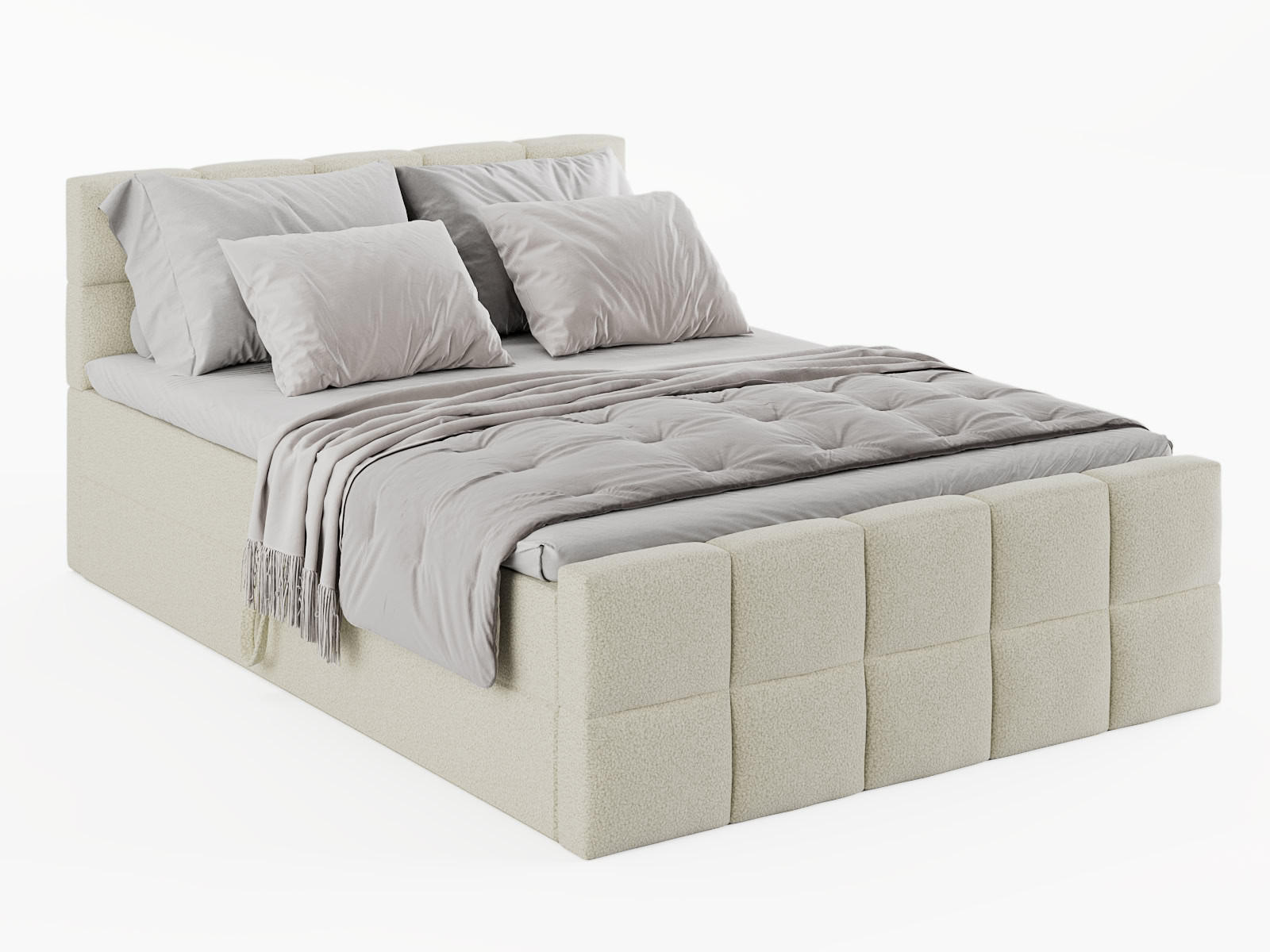 KONTINENTALBETT Vanessa 186/223 cm, in Creme, Bouclé-Stoff, Bettkasten, Matratze, Topper - Creme, Textil (180/220cm) - Barchello