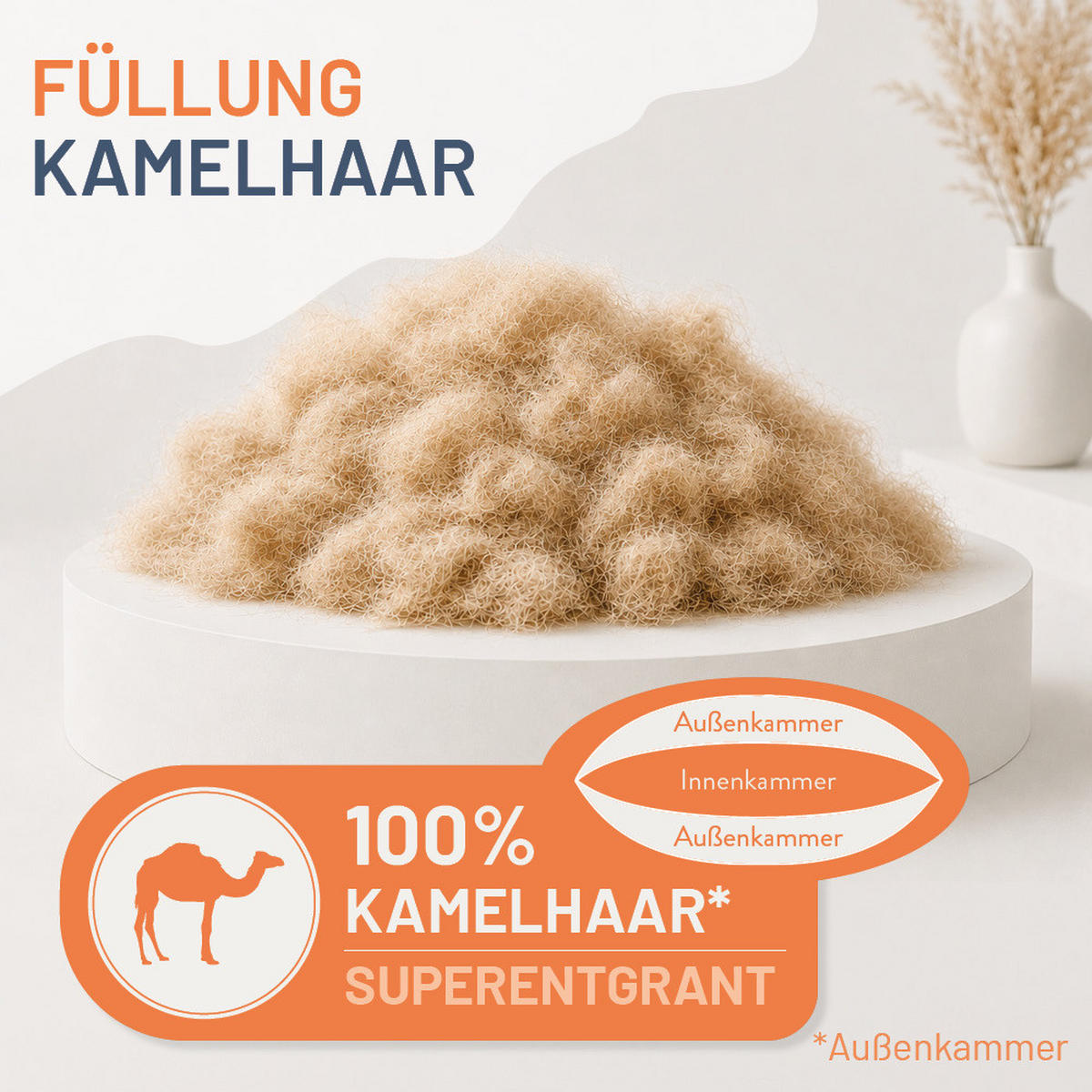 KOPFKISSEN 80x80 cm, weich & stützend, Naturhaarkissen mit 100% Kamelflaumhaar (Außen) - Weiß, Textil (80/80cm) - casimum