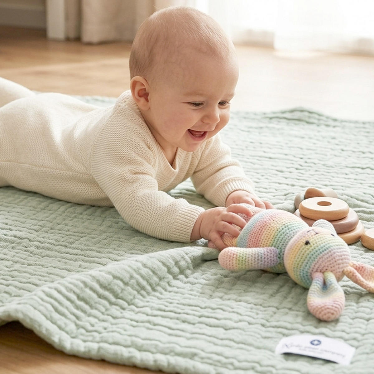 MUSSELINDECKE Baby Babydecke Musselin Einschlagdecke Puckdecke Erstlingsdecke atmungsaktiv - Mintgrün, Textil (80/80cm) - nordic coast company