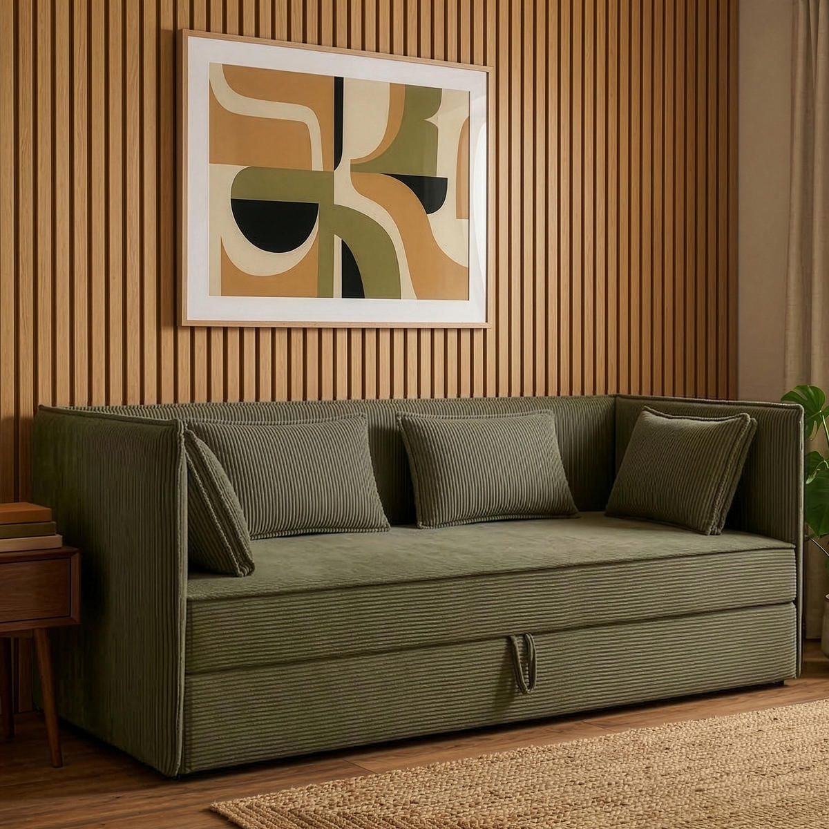 JUGENDBETT ROTI Einzelbett mit Bettkasten, 90x200cm, Bett mit Bonellmatratze, mit Rückenlehne - Schwarz/Olivgrün, Holz/Holzwerkstoff (92/200cm) - KONSIMO®
