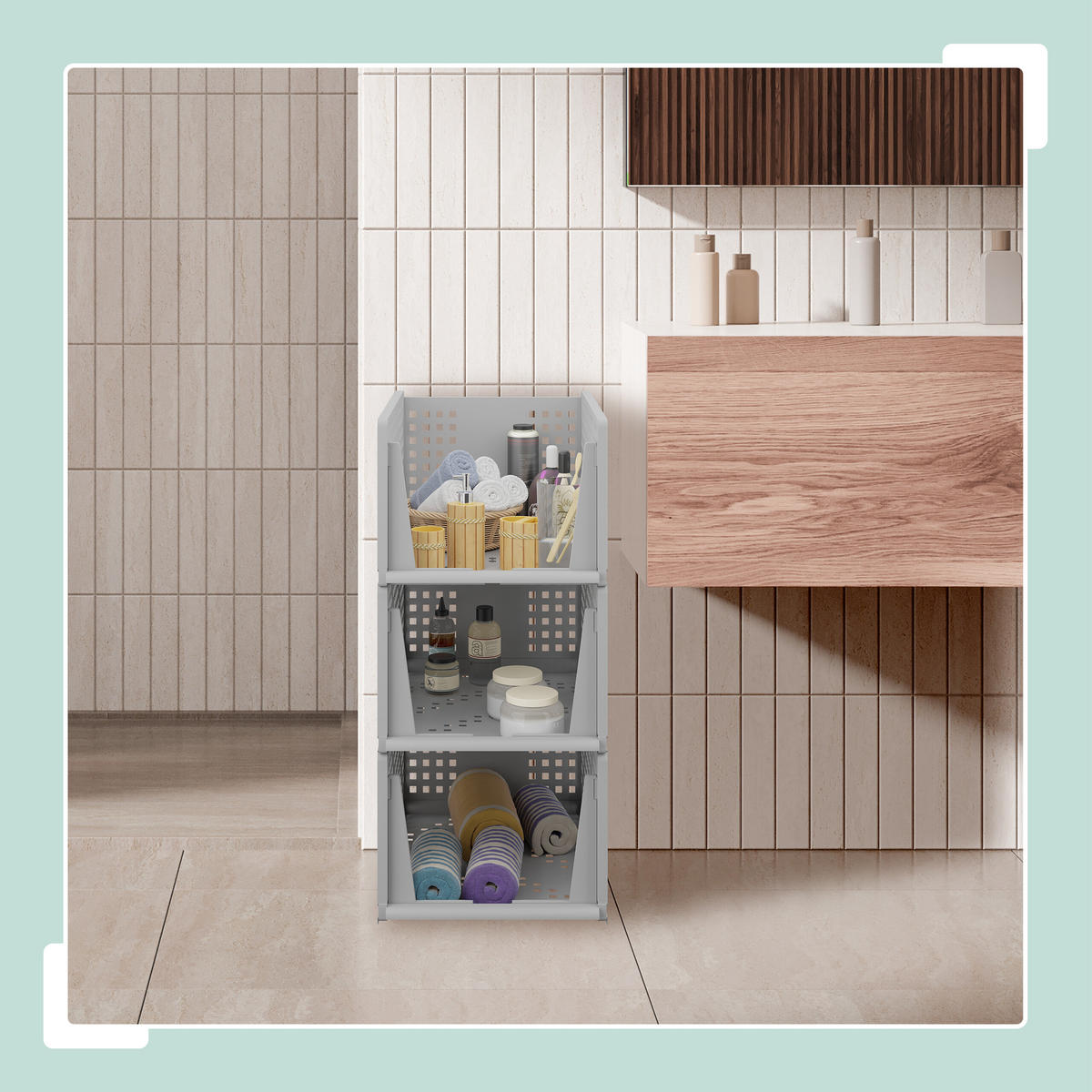 3XORGANIZÉR do skrine - sivá, plast (33.5/24.5/43.5cm) - Relaxdays