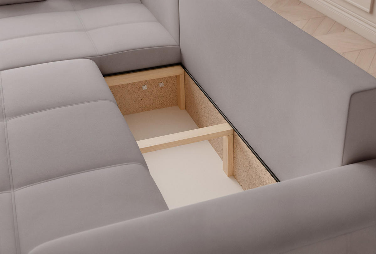 ECKSOFA PEDRO mit Schlaffunktion und Bettkasten Hellgrau - Grau, Holzwerkstoff/Textil (278/145cm) - Idohome