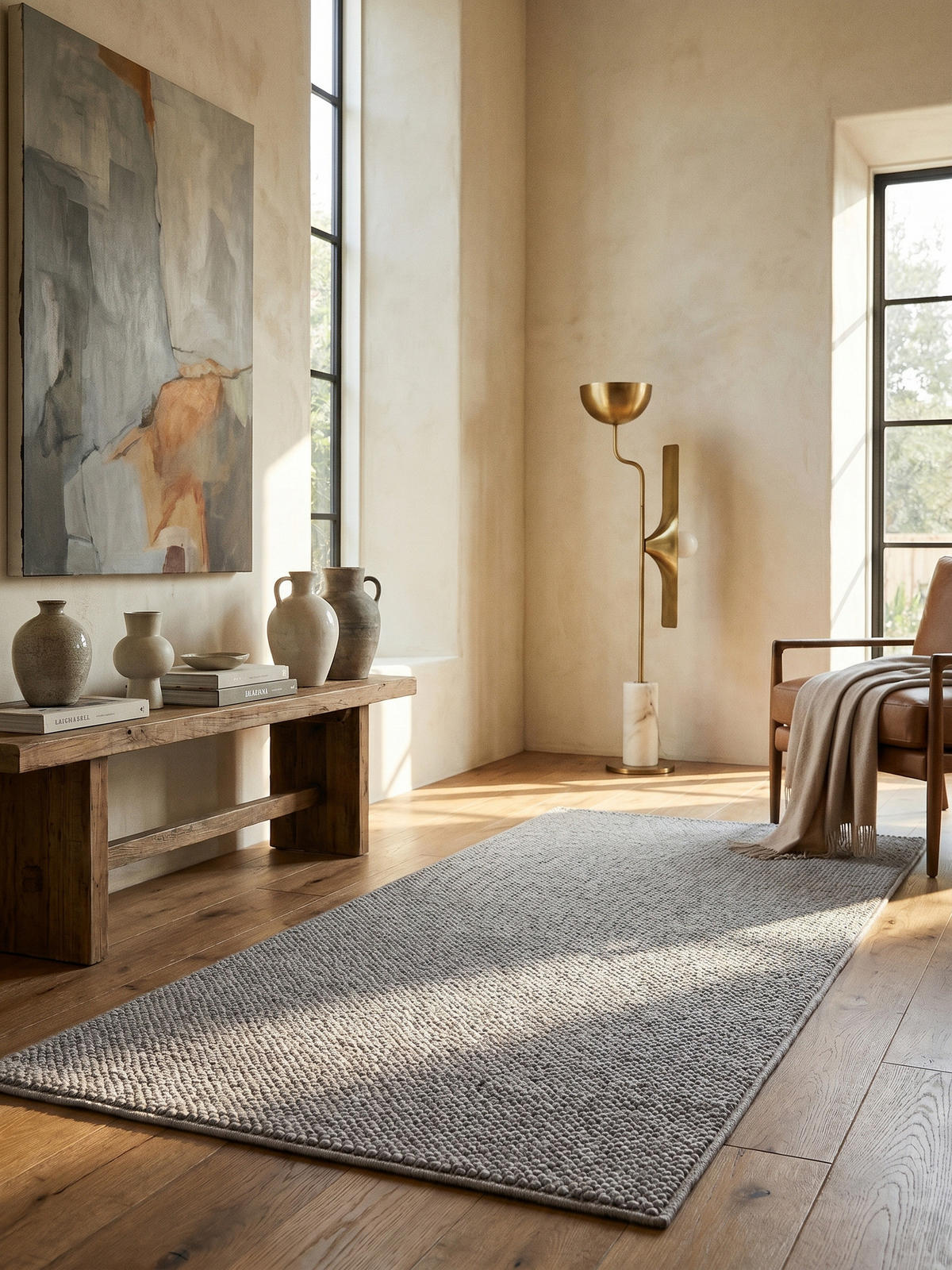 TEPPICH Flachgewebe LANGAU in Silber, meliert, 80 x 150 cm - Silberfarben, Textil (80/150cm) - KADIMA DESIGN
