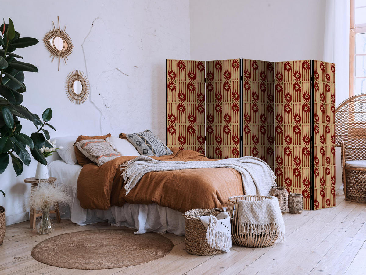 PARAVENT Akustik 5-tlg 225x172 cm Abstraktion Retro - Rot, Holz/Textil (225/172/3cm) - Muralo