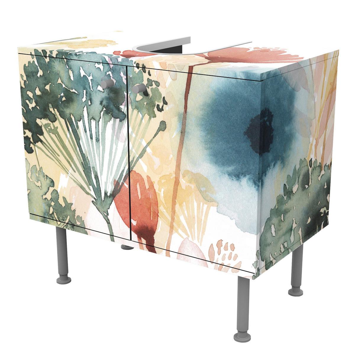 WASCHBECKENUNTERSCHRANK Wildblumen im Sommer I 60/55/35 cm - Weiß, Holzwerkstoff (60/55/35cm) - Bilderwelten