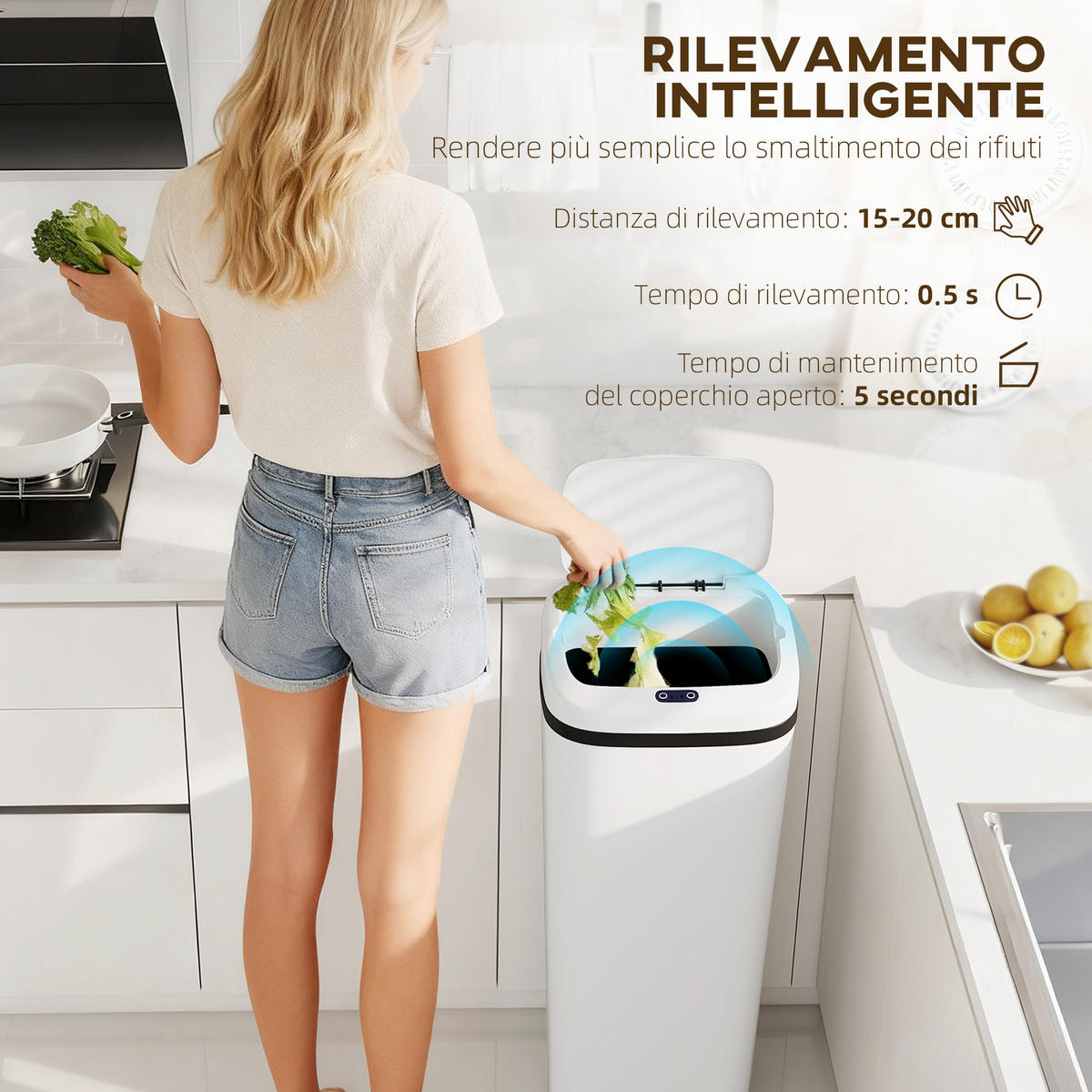MÜLLEIMER mit Sensor Weiß 50 L 33/25/84 cm - Weiß, Metall (33/84/25cm)