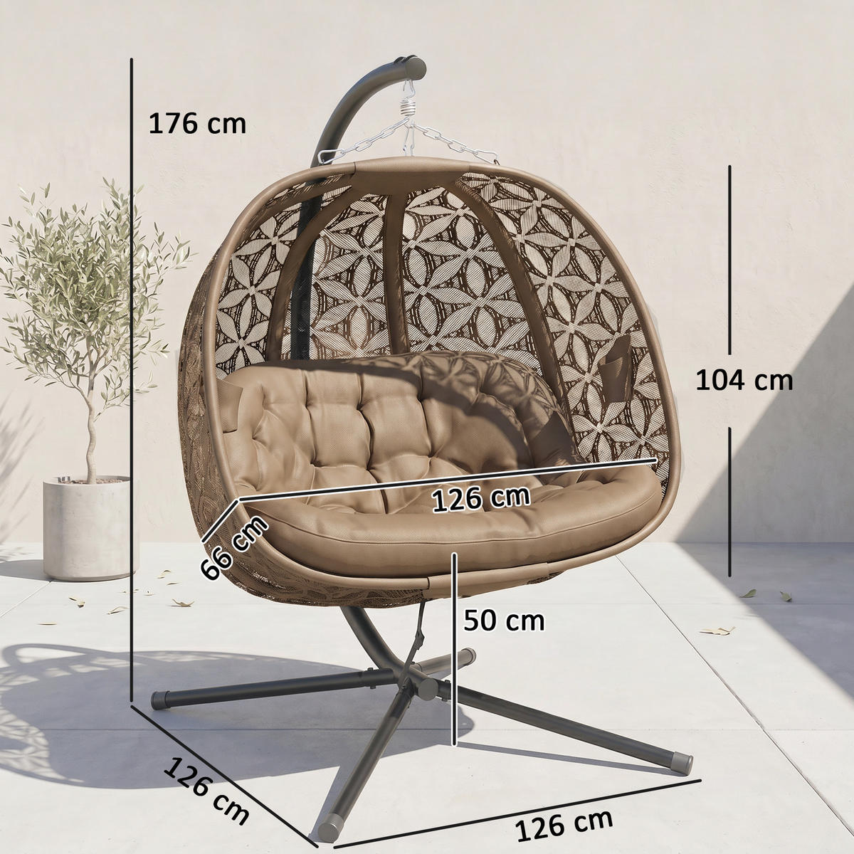HÄNGESESSEL sandfarben 126.0/126.0/176.0 cm - Sandfarben, Metall (126/176/126cm)
