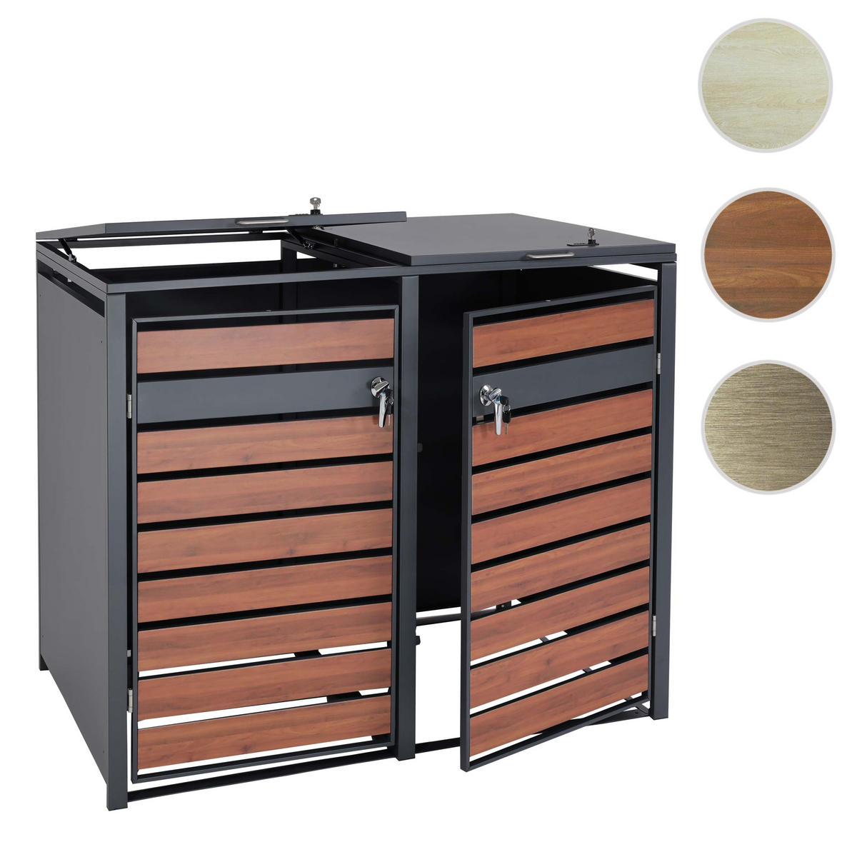 2ER-MÜLLTONNENVERKLEIDUNG Kirschbaum Dekor - Kirschbaumfarben, Metall (142/117/98cm) - MCW