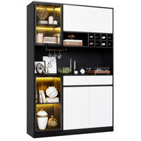KÜCHENSCHRANK, MIT LED-BELEUCHTUNG, INTEGRIERTES WEINREGAL, MDF, Schwarz-Weiß, Modernes Wohnzimmer, 120/180/35 cm - Schwarz, Kunststoff (35/180/120cm) - Rolipo