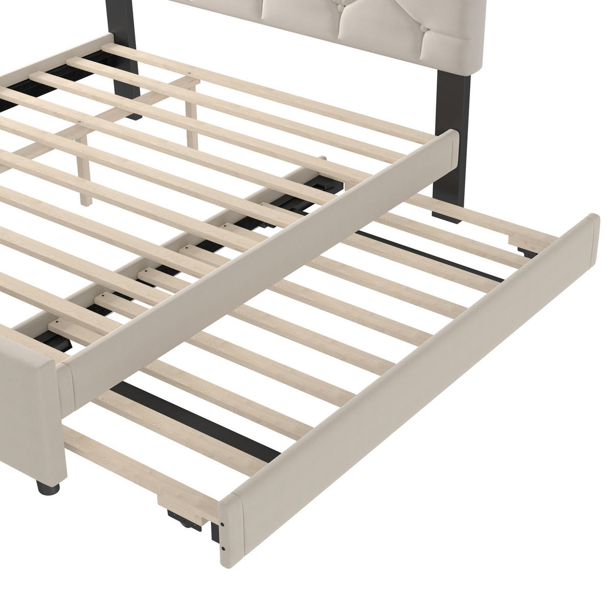SAMT-POLSTERBETT 140/200 cm mit Rollbett und Lattenrost, Beige - Beige, Textil (140/200cm) - BEAOK