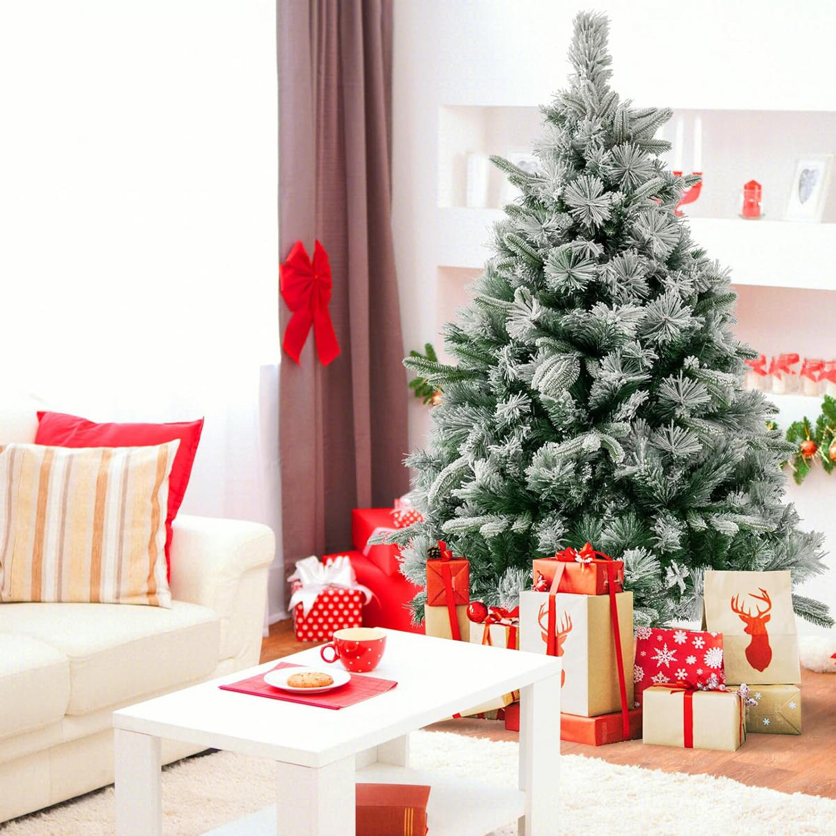 WEIHNACHTSBAUM Beleuchtung Grün - Grün, Kunststoff (136cm) - COSTWAY