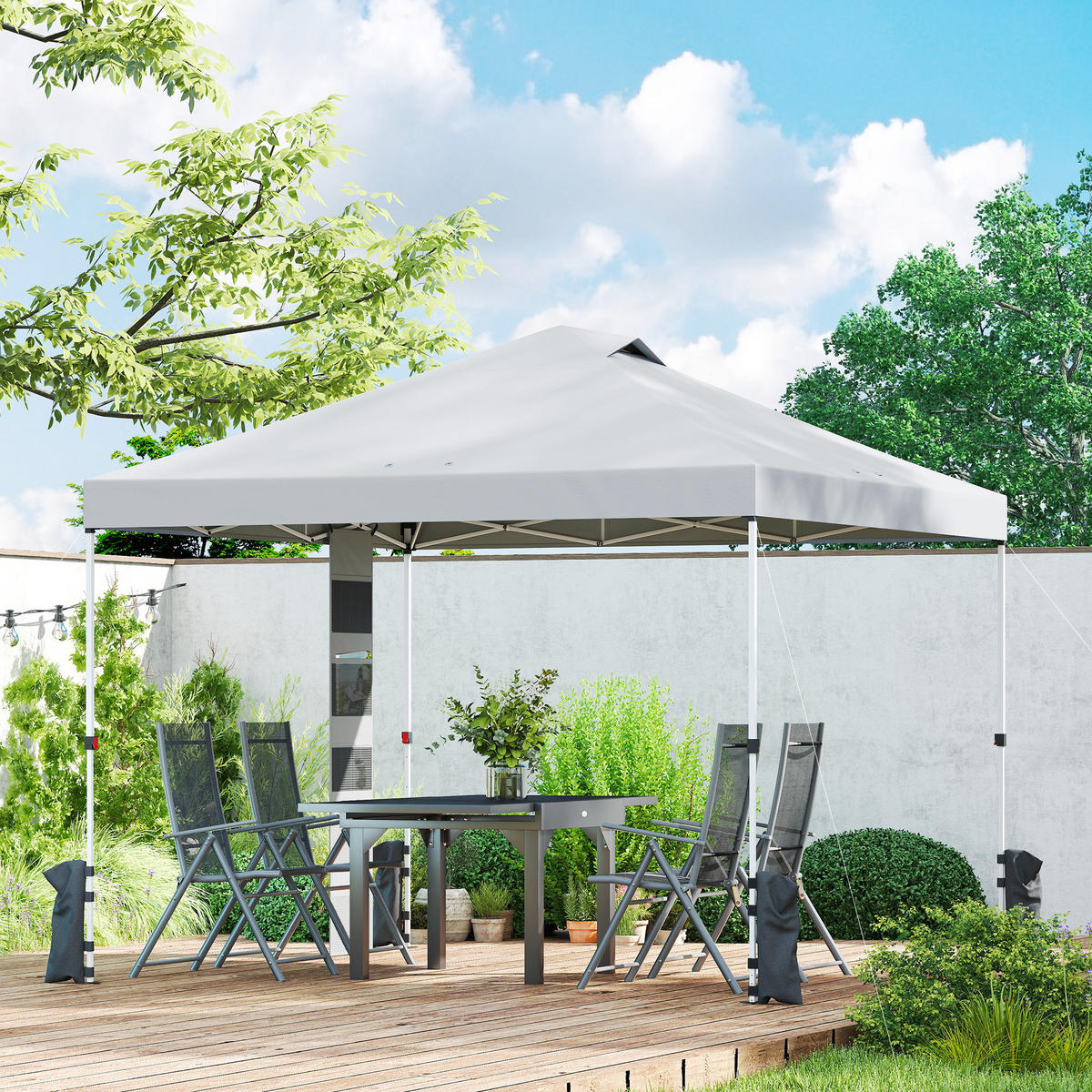 FALTPAVILLON, 3x3m, Aufbewahrungstaschen, Sandsäcke, Metall/Oxford-Gewebe, Weiß - Multicolor, Metall (293/272/293cm) - FORIOUS