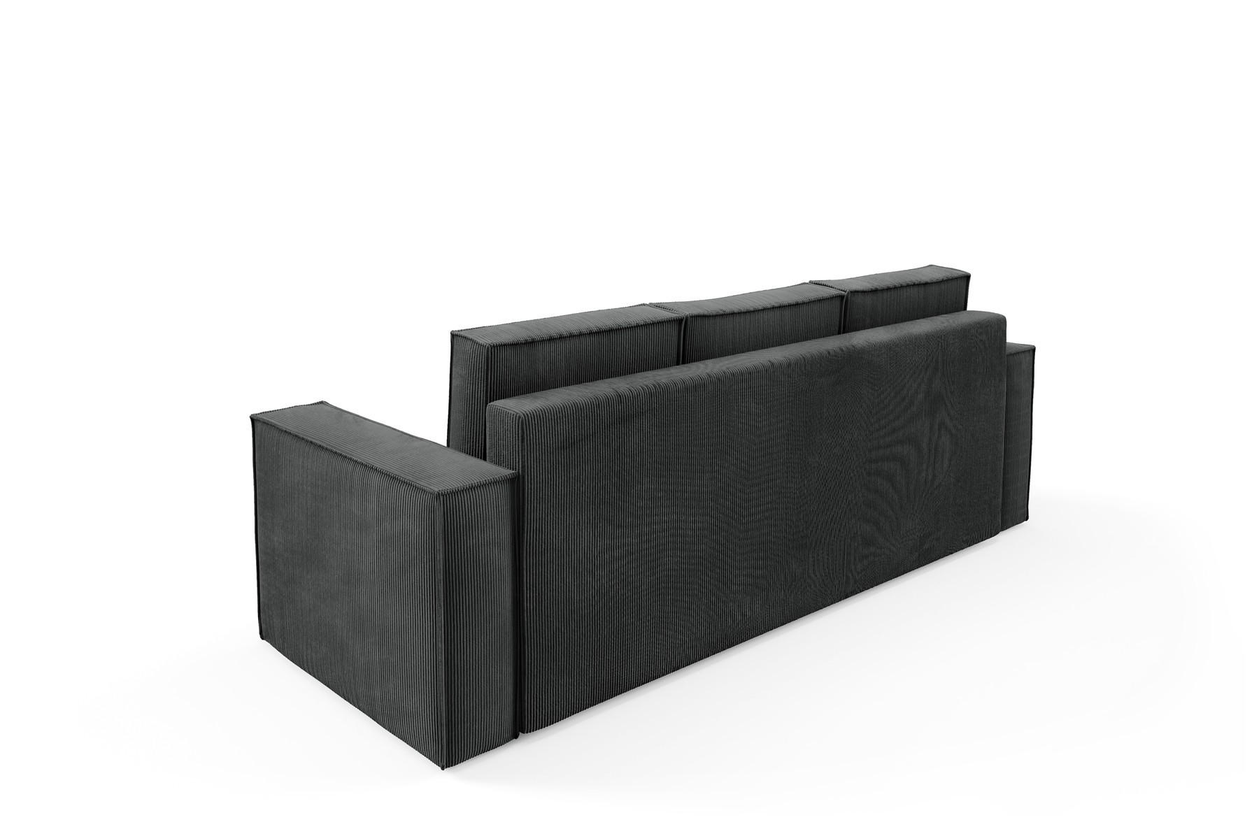 SOFA Roda Grau, Kordsofa mit Schlaffunktion - Grau, Holzwerkstoff/Textil (248/93/96cm) - Bettso