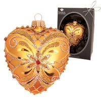 CHRISTBAUMSCHMUCK Herz Strassdekor Goldfarbig 9cm (Glas / 1 Stk.) - Goldfarben, Glas (7/9/4cm) - Krebs Glas Lauscha