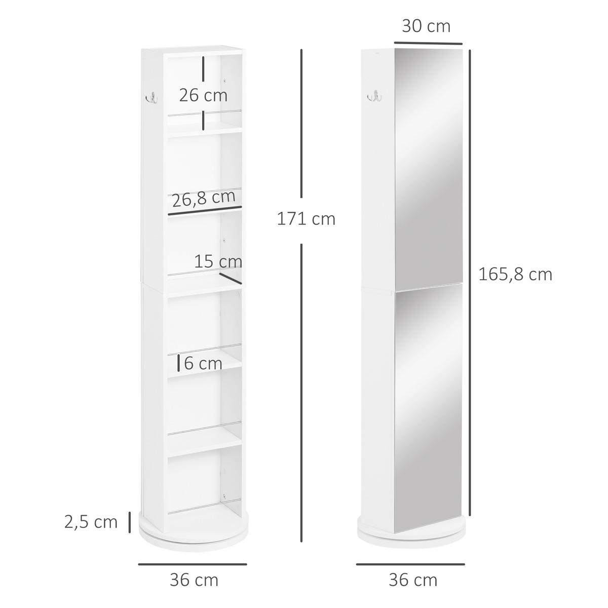 HOCHSCHRANK DE-12373 mit spiegel 36/36/171 cm Weiß - Weiß, Holzwerkstoff (36/171/36cm) - ComfortXL