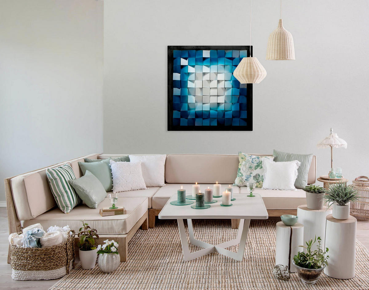 WANDBILD Blau 75/75 cm - Blau/Weiß, Holz/Kunststoff (6.8/75cm) - KUNSTLOFT