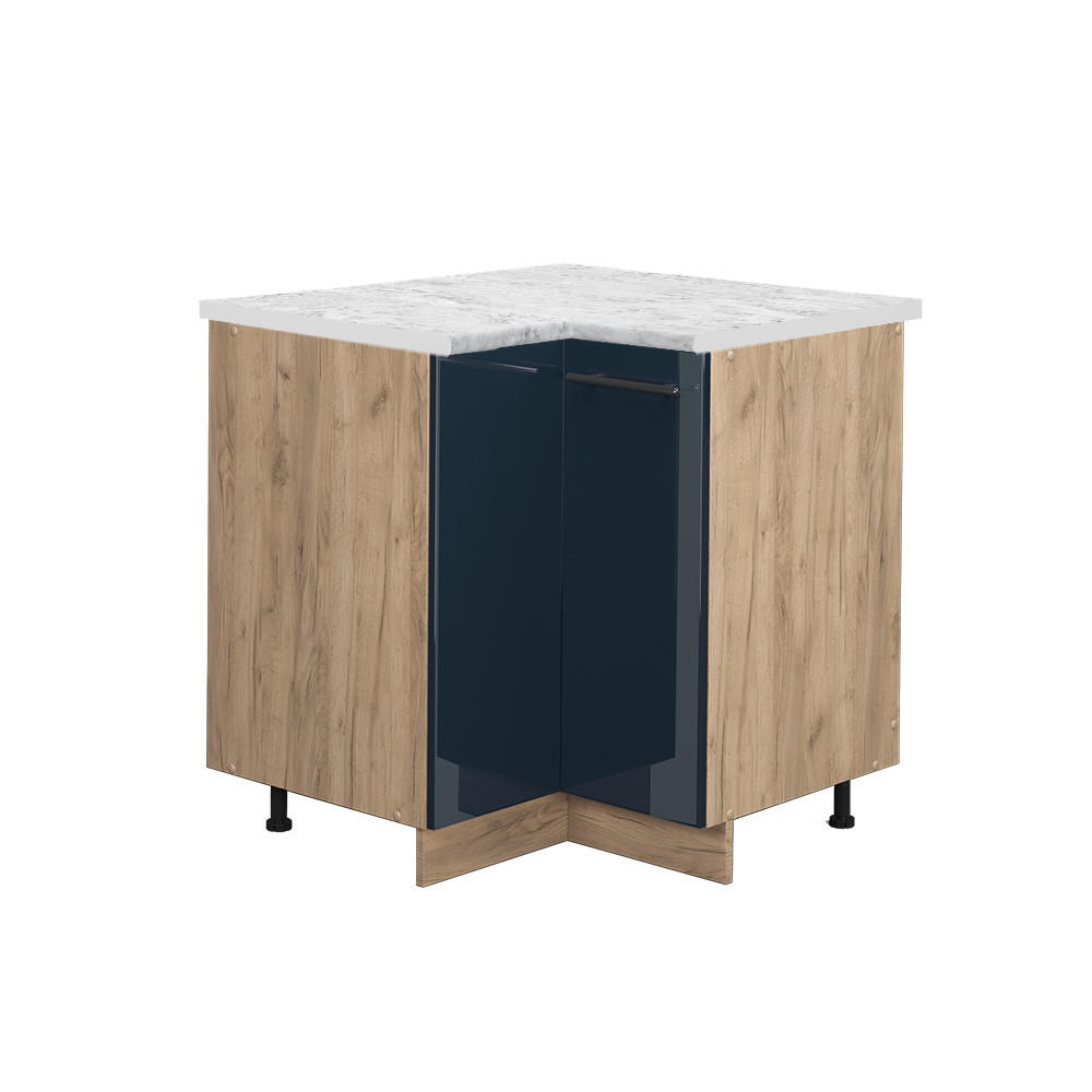 ECKUNTERSCHRANK Fame-Line Dunkelblau Hochglanz 80.5 cm, AP Marmor - Eiche Wotan/Dunkelblau, Holzwerkstoff (80.5/82/60cm) - Vicco
