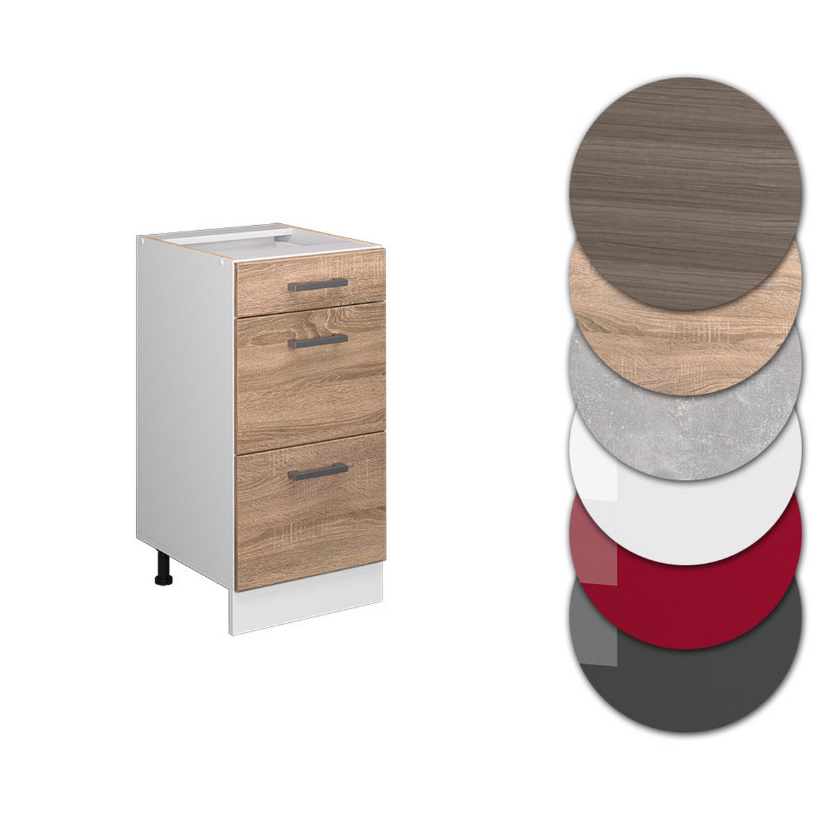 KÜCHENUNTERSCHRANK R-Line Sonoma 40 cm mit Schubladen, ohne AP - Weiß/Sonoma Eiche, Holzwerkstoff (40/81.6/46cm) - Vicco
