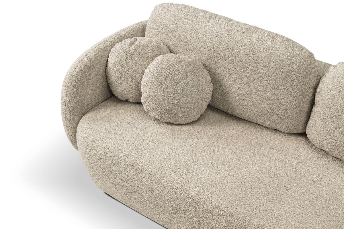 BETTSOFA AMICO Beige Bucle-Stoff mit Schlaffunktion - Beige, Holz (238/86.5/101cm) - MASSENO