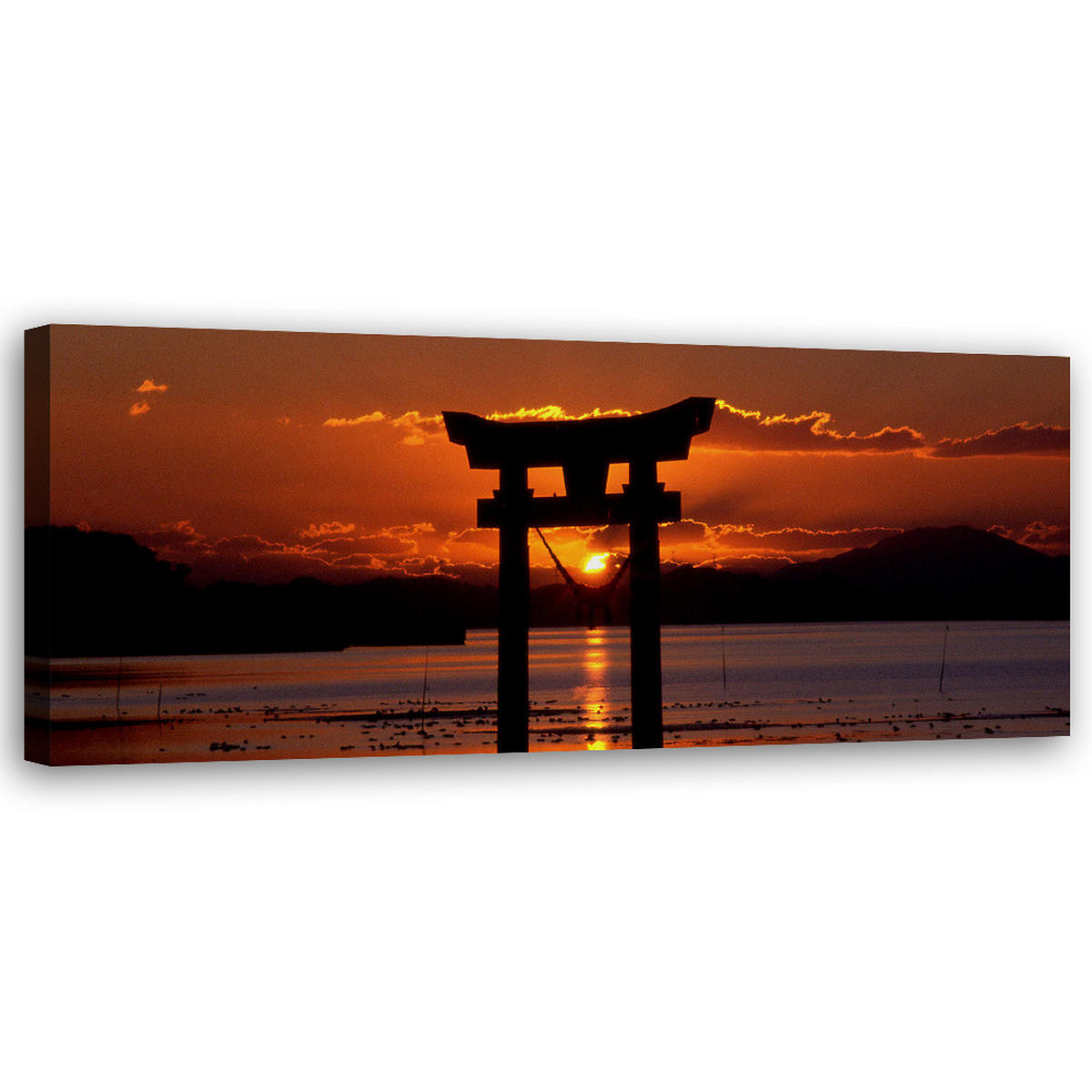 WANDBILD sonnenuntergang über dem torii tor - Orange, Textil (90/30cm) - Feeby